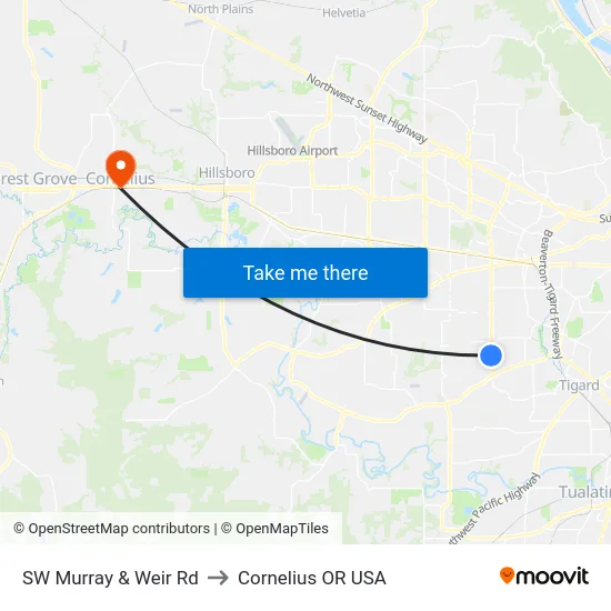 SW Murray & Weir Rd to Cornelius OR USA map
