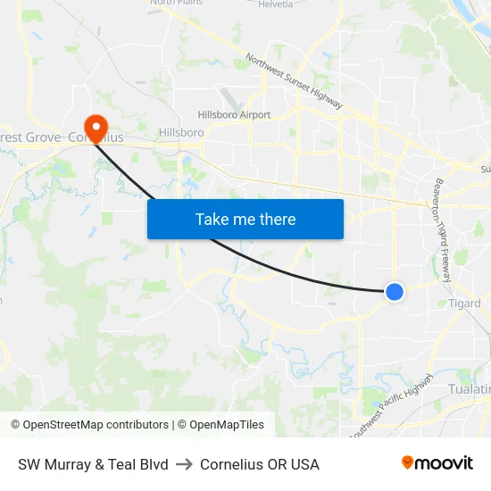SW Murray & Teal Blvd to Cornelius OR USA map