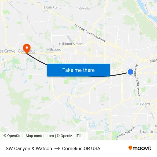 SW Canyon & Watson to Cornelius OR USA map