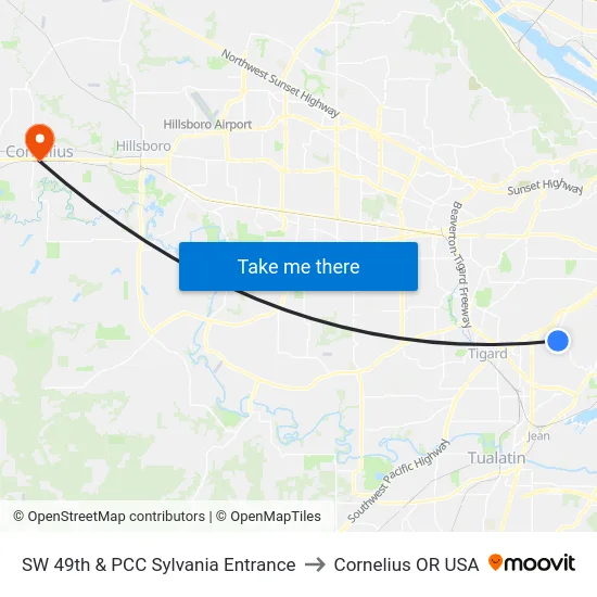 SW 49th & PCC Sylvania Entrance to Cornelius OR USA map