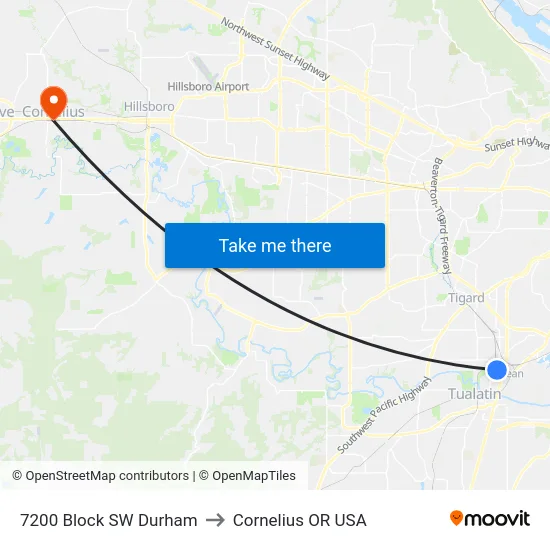 7200 Block SW Durham to Cornelius OR USA map