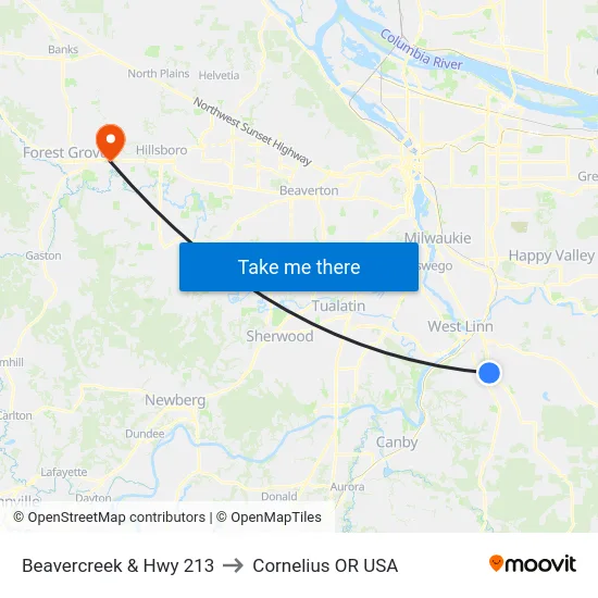 Beavercreek & Hwy 213 to Cornelius OR USA map