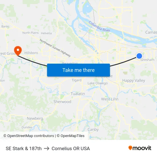 SE Stark & 187th to Cornelius OR USA map
