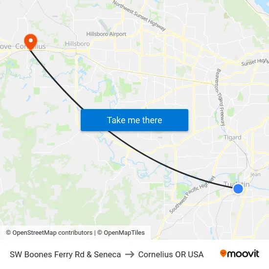 SW Boones Ferry Rd & Seneca to Cornelius OR USA map
