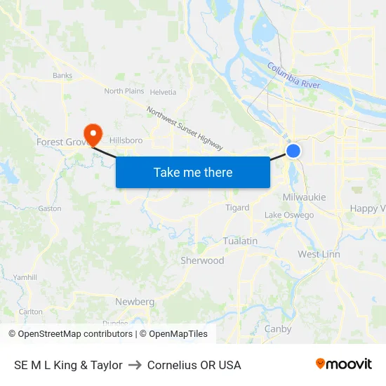 SE M L King & Taylor to Cornelius OR USA map