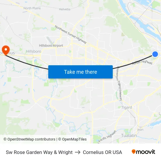 Sw Rose Garden Way & Wright to Cornelius OR USA map