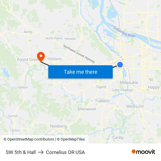 SW 5th & Hall to Cornelius OR USA map