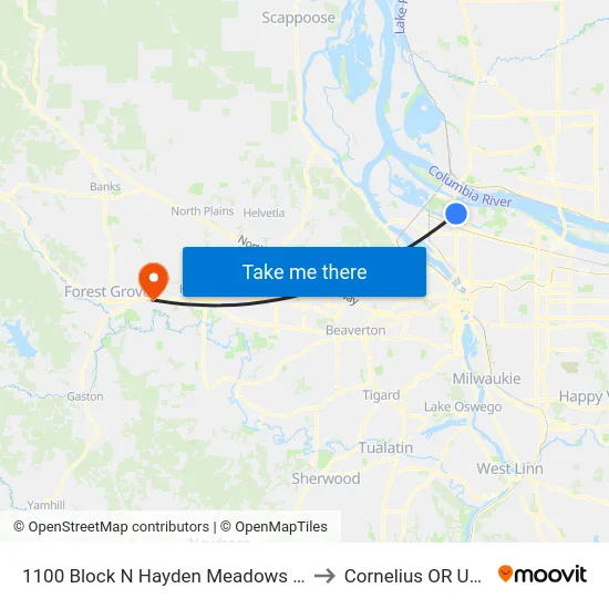 1100 Block N Hayden Meadows Dr to Cornelius OR USA map