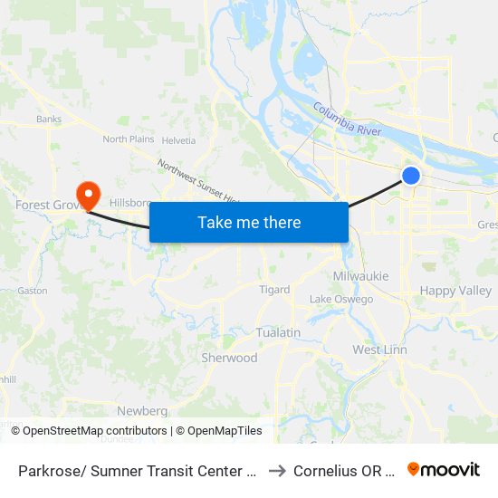 Parkrose/ Sumner Transit Center (West) to Cornelius OR USA map