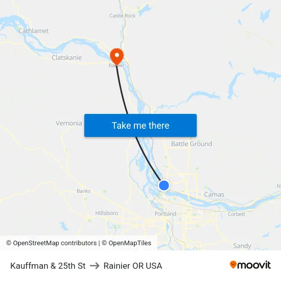 Kauffman & 25th St to Rainier OR USA map