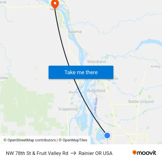 NW 78th St & Fruit Valley Rd to Rainier OR USA map