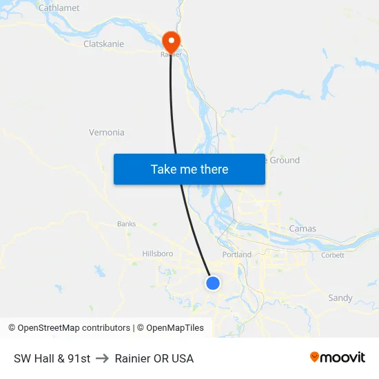 SW Hall & 91st to Rainier OR USA map