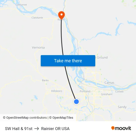 SW Hall & 91st to Rainier OR USA map