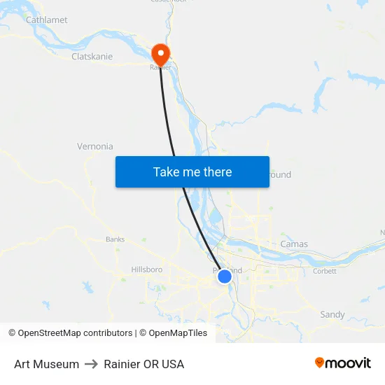 Art Museum to Rainier OR USA map