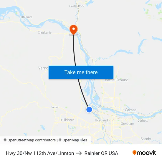 Hwy 30/Nw 112th Ave/Linnton to Rainier OR USA map