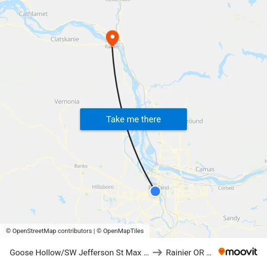Goose Hollow/SW Jefferson St Max Station to Rainier OR USA map