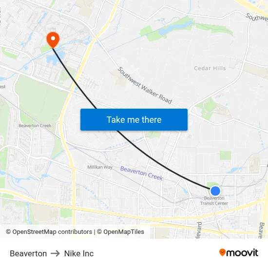 Beaverton to Nike Inc map