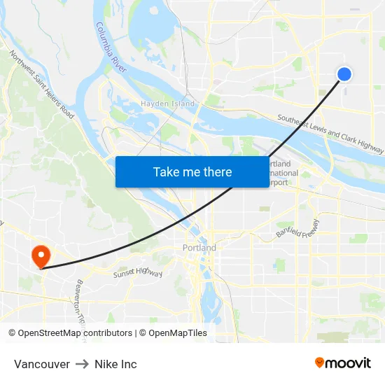 Vancouver to Nike Inc map