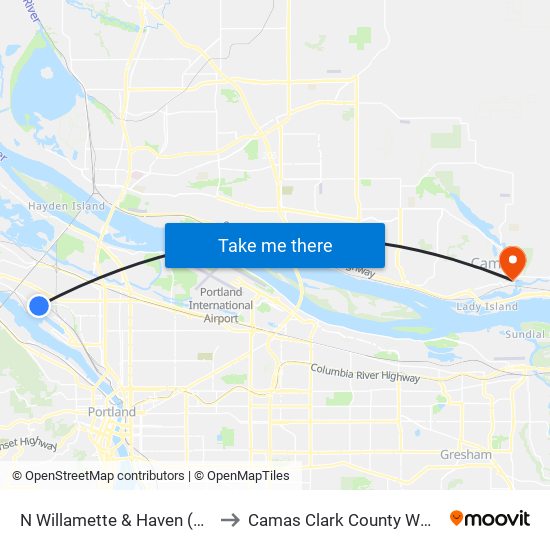 N Willamette & Haven (West) to Camas Clark County WA USA map