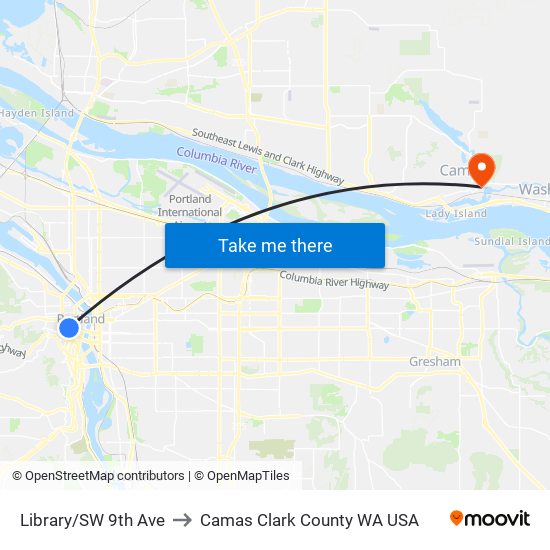 Library/SW 9th Ave to Camas Clark County WA USA map