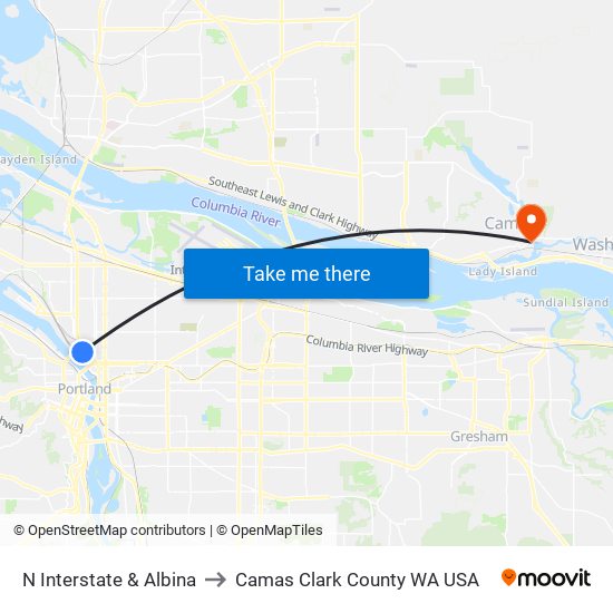 N Interstate & Albina to Camas Clark County WA USA map