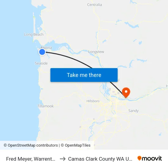 Fred Meyer, Warrenton to Camas Clark County WA USA map