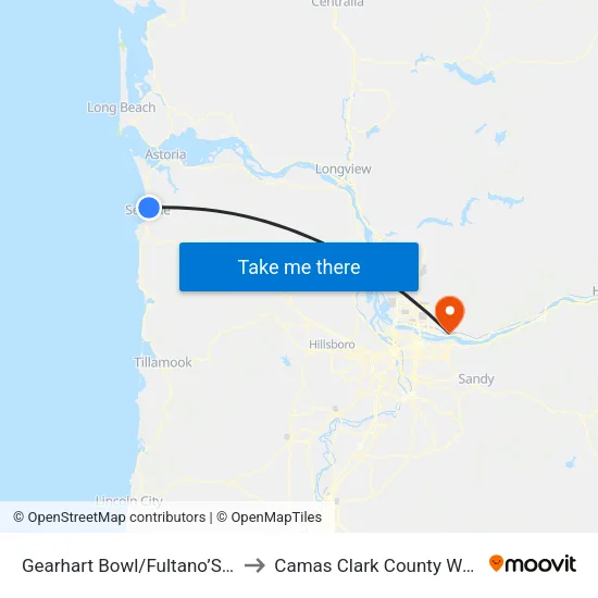 Gearhart Bowl/Fultano’S Pizza to Camas Clark County WA USA map