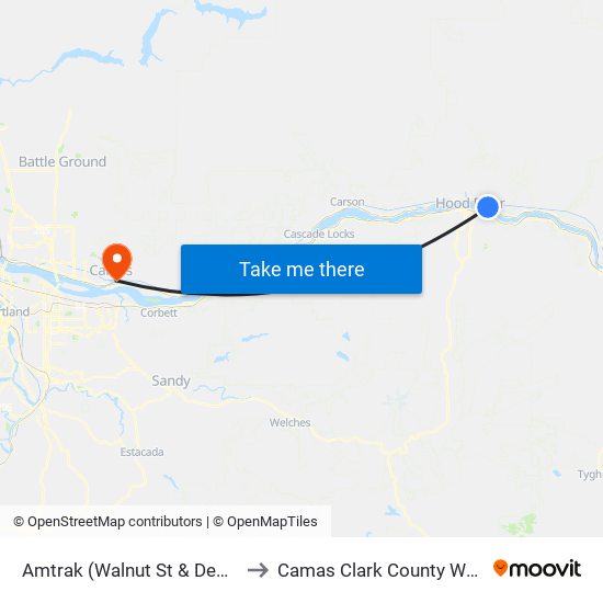 Amtrak (Walnut St & Depot St) to Camas Clark County WA USA map