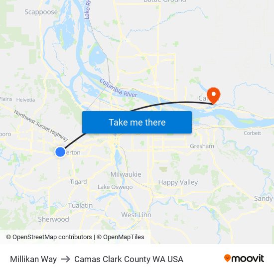 Millikan Way to Camas Clark County WA USA map