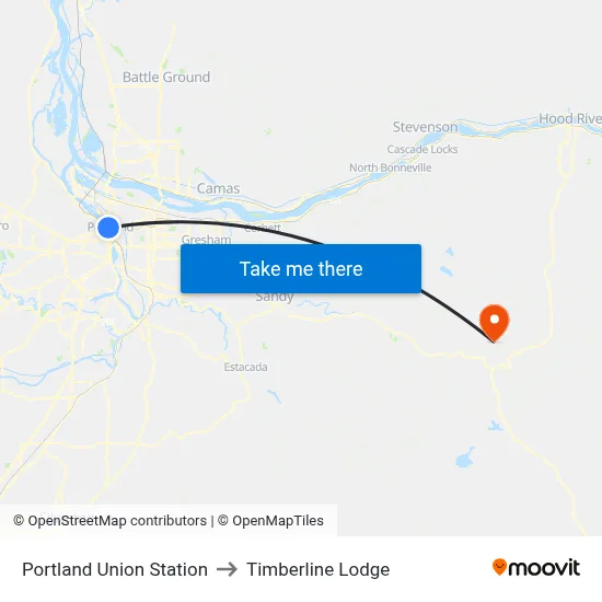 Portland Union Station to Timberline Lodge map
