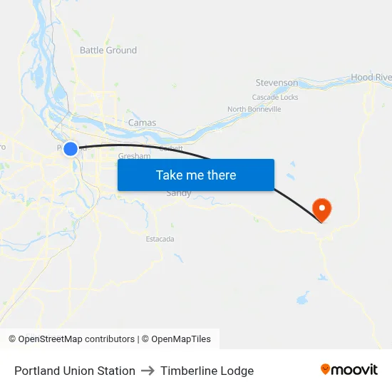 Portland Union Station to Timberline Lodge map