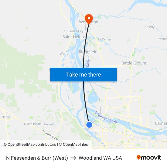 N Fessenden & Burr (West) to Woodland WA USA map