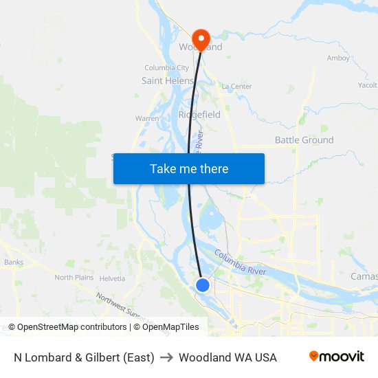 N Lombard & Gilbert (East) to Woodland WA USA map