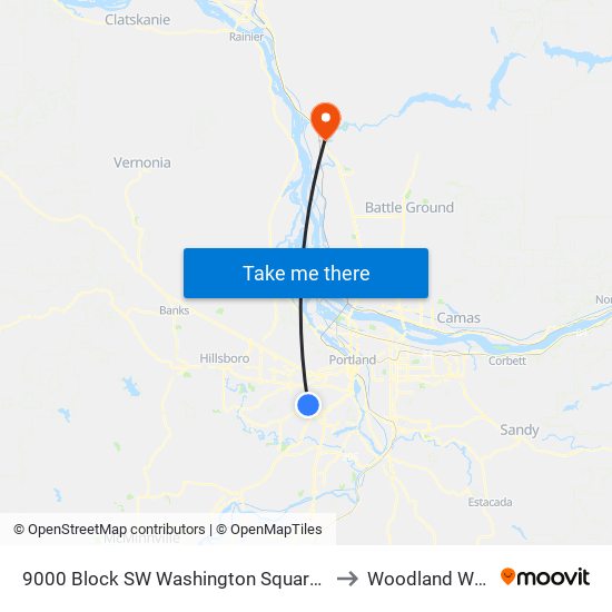 9000 Block SW Washington Square Rd (North) to Woodland WA USA map