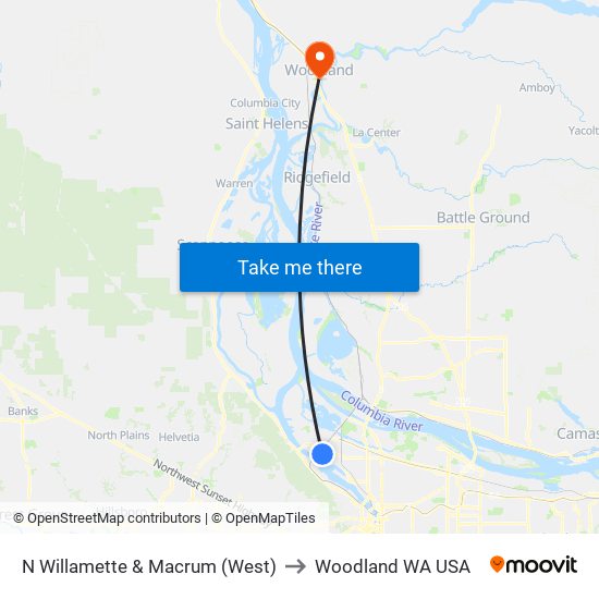 N Willamette & Macrum (West) to Woodland WA USA map
