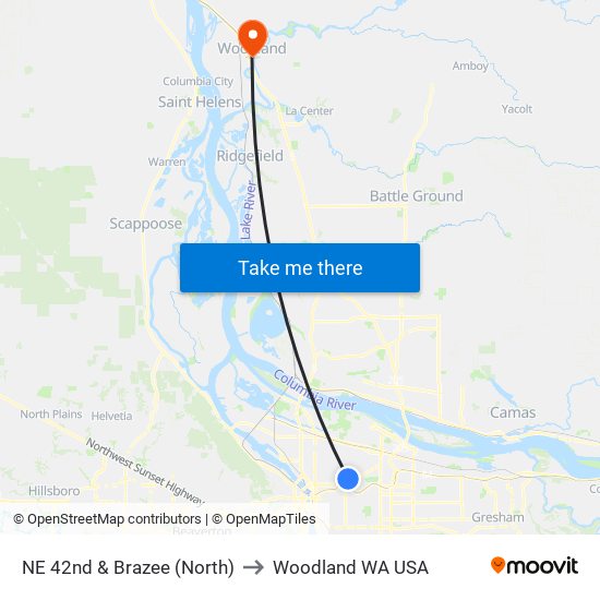 NE 42nd & Brazee (North) to Woodland WA USA map