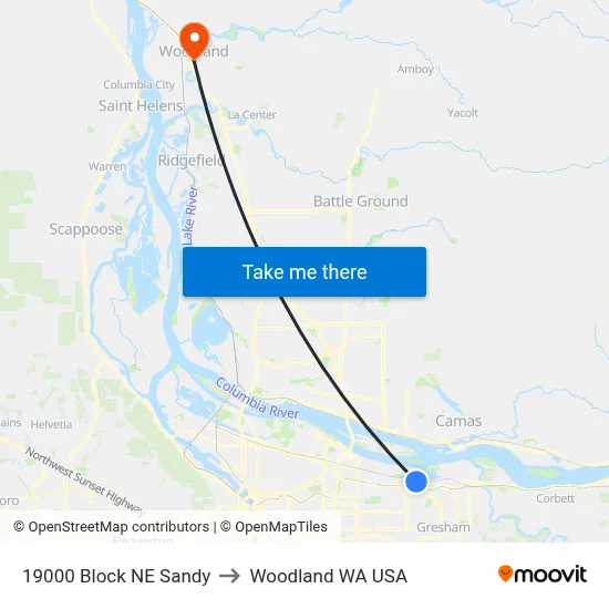 19000 Block NE Sandy to Woodland WA USA map