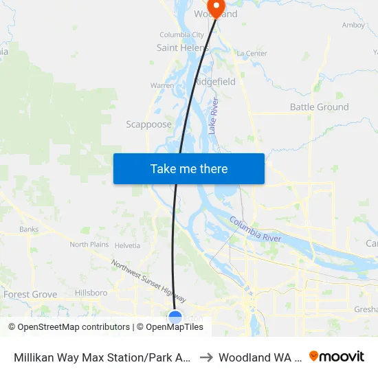 Millikan Way Max Station/Park And Ride to Woodland WA USA map