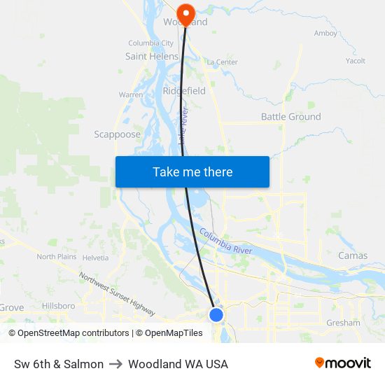 Sw 6th & Salmon to Woodland WA USA map