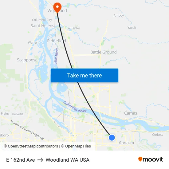 E 162nd Ave to Woodland WA USA map