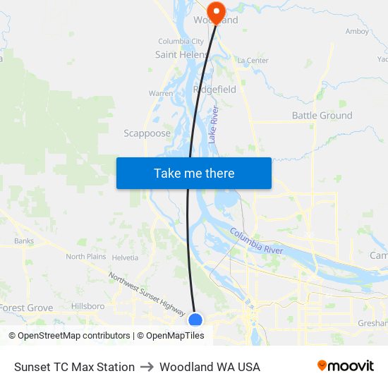 Sunset TC Max Station to Woodland WA USA map