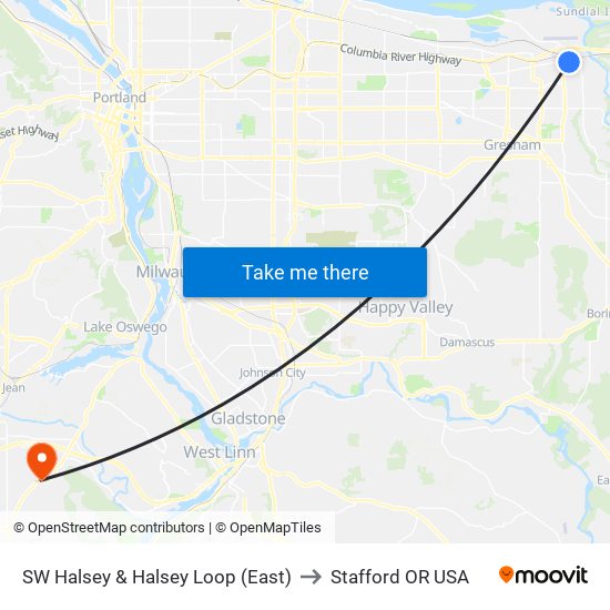 SW Halsey & Halsey Loop (East) to Stafford OR USA map