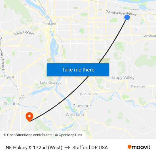 NE Halsey & 172nd (West) to Stafford OR USA map