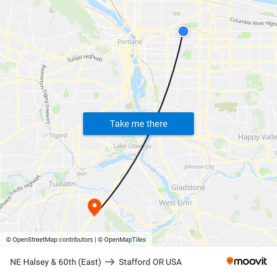 NE Halsey & 60th (East) to Stafford OR USA map