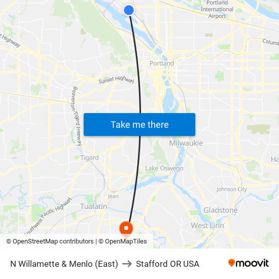 N Willamette & Menlo (East) to Stafford OR USA map