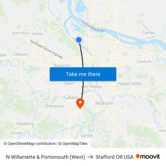 N Willamette & Portsmouth (West) to Stafford OR USA map