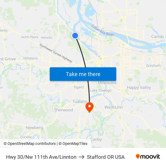 Hwy 30/Nw 111th Ave/Linnton to Stafford OR USA map