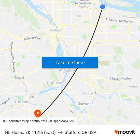 NE Holman & 112th (East) to Stafford OR USA map
