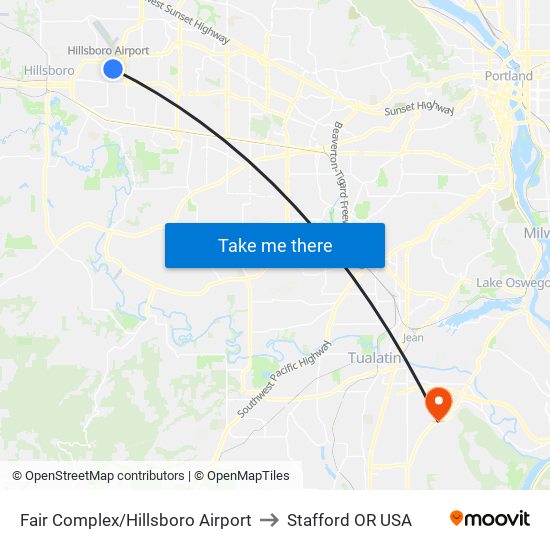Fair Complex/Hillsboro Airport to Stafford OR USA map