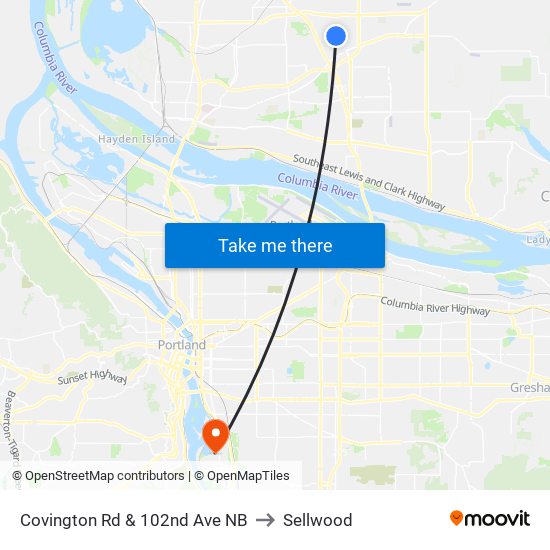Covington Rd & 102nd Ave NB to Sellwood map